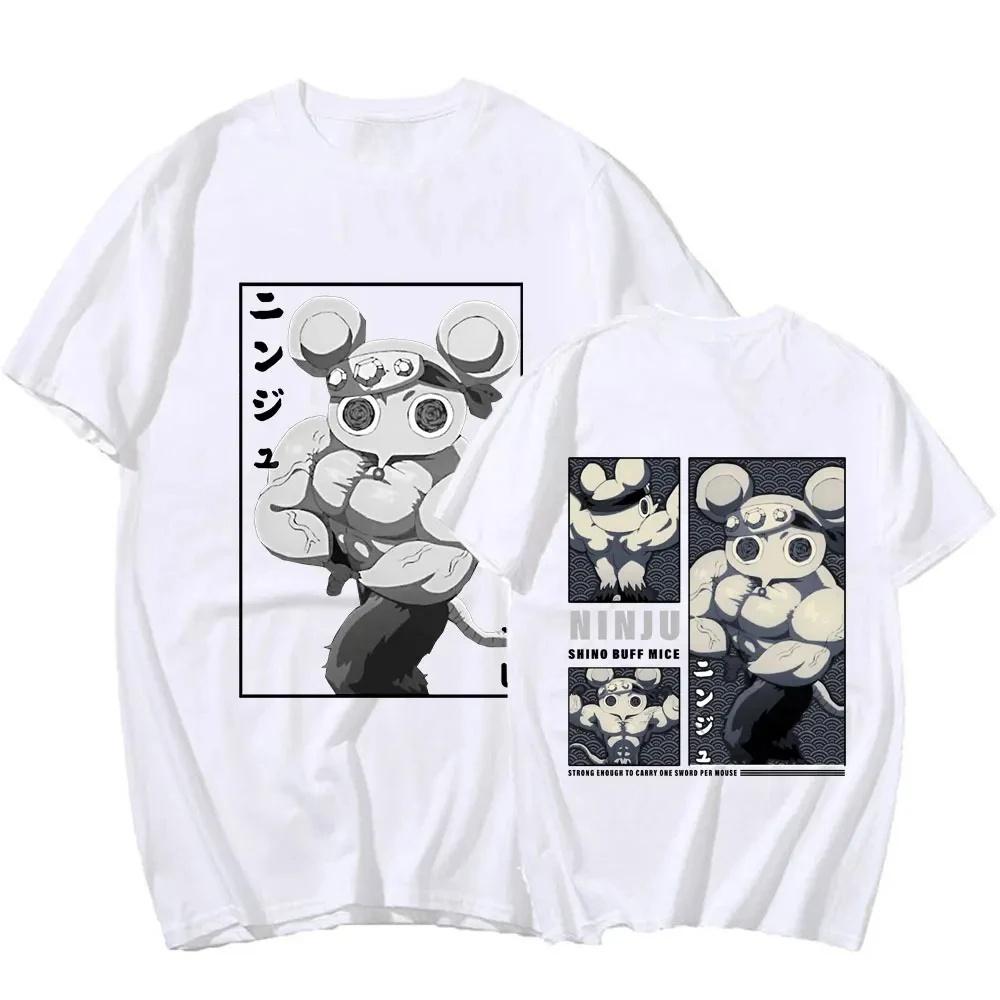 Large Cotton Men's Muscle Ninja Mouse Muki Gym Mouse Meme Printed T-shirt Anime Devil Killer Pattern Printed Casual T-shirt