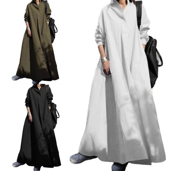 Frauen Frühling V-ausschnitt Langarm Hemd Kleid Einreiher Einfarbig Lose Sommerkleid Beiläufige Lange Kleid Streetwear