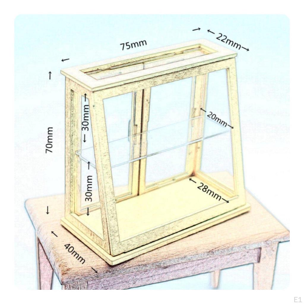1/12 Scale Display Cabinet Wooden Frame Dollhouse Bakery Fine Features