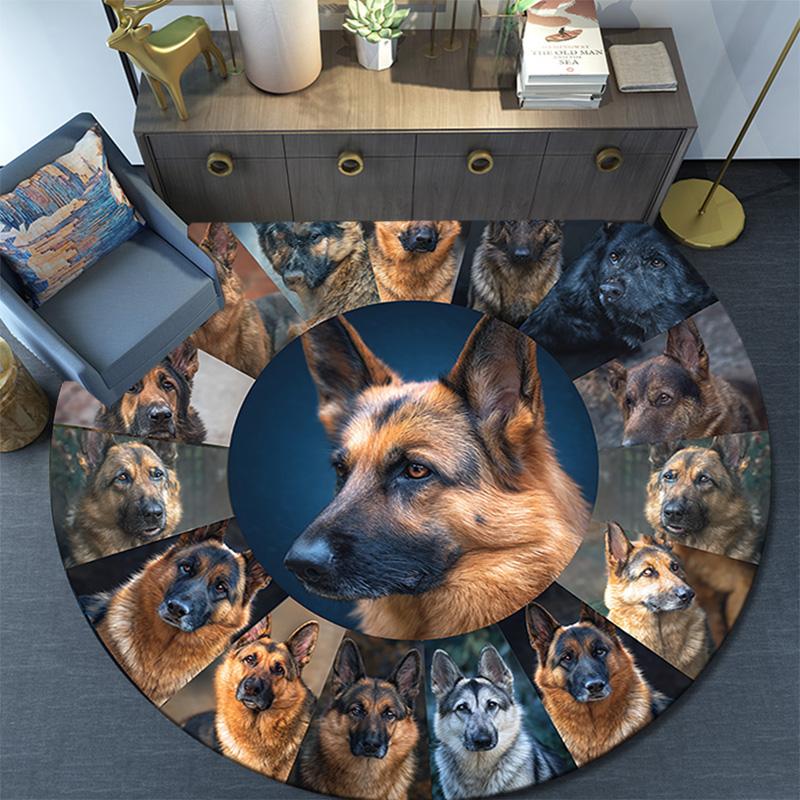 German Shepherd Round Area Rug,Carpet Rug for Living Room Bedroom Sofa Playroom Decor,Non-slip Floor Mat