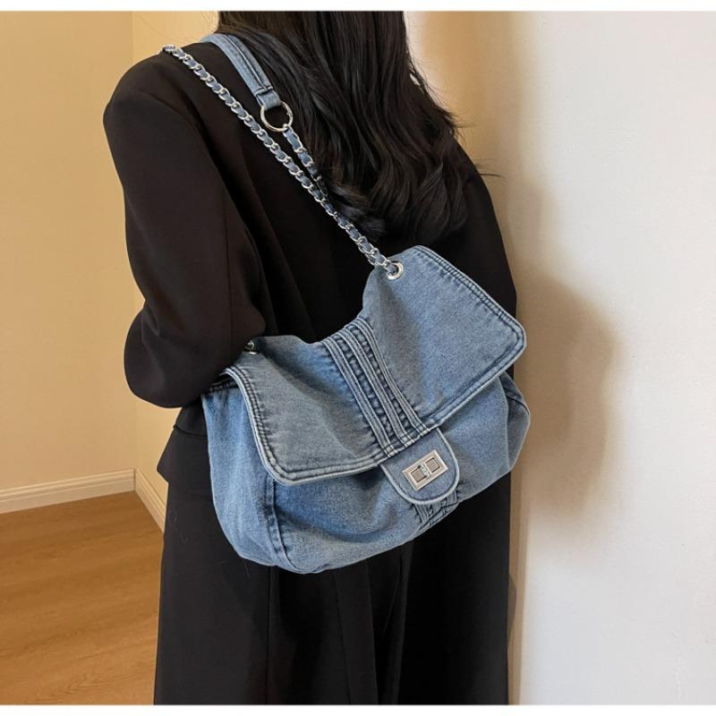 Denim Women's Large Capacity Chain Shoulder Commuting Bag