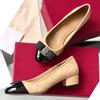 Fei'S Same Low-Heeled Bow Mary Jane Shoes Light Mouth Round Head Grid Color Matching Single Shoes Women'S Thick Heel