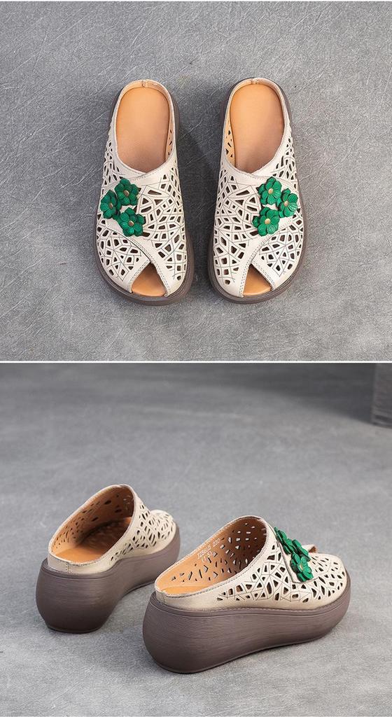 Shanghai Jiezhou 2024 Ethnische Keilabsatz Peep-Toe Atmungsaktive Damen-Slipper