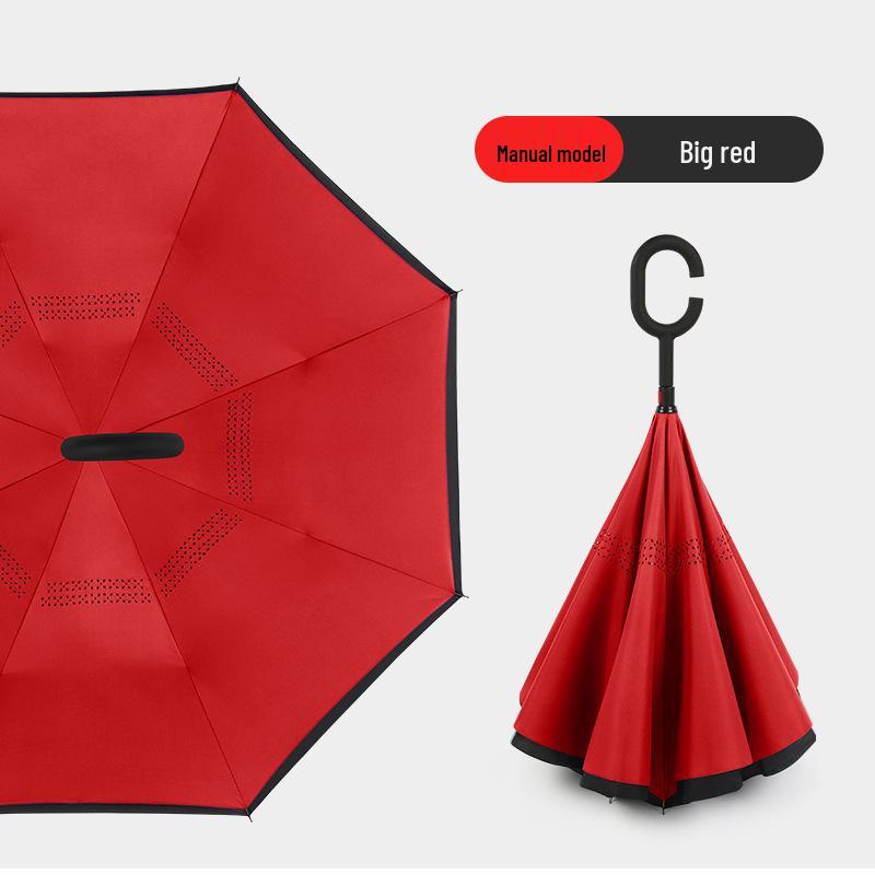 Custom Reverse Car Umbrella with Hands-Free C-Shaped Handle - Business Long Handle Umbrella with Logo Print for Men