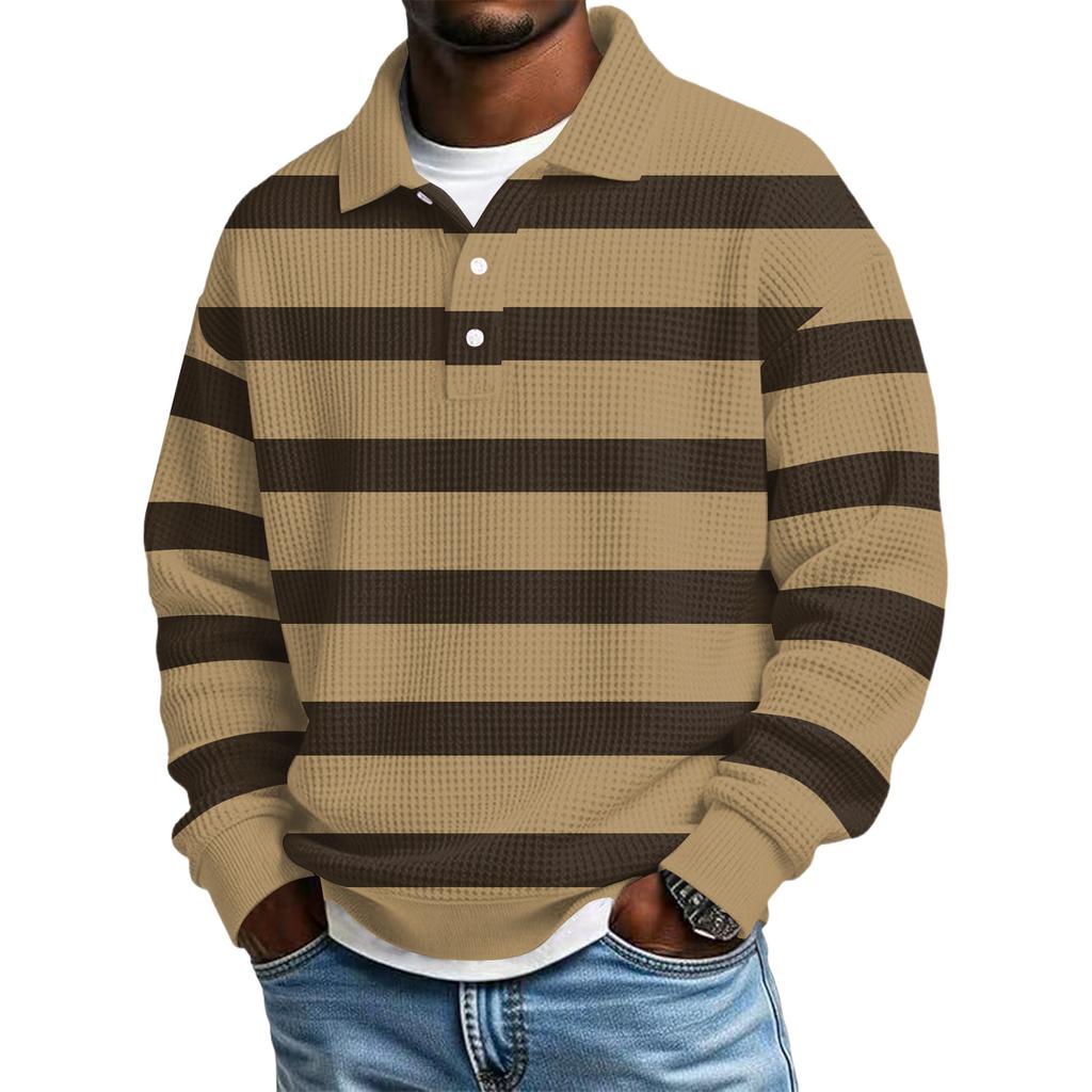 Men's Color-Block Collar Long-Sleeve Casual Top