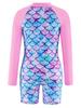 Long Sleeve Mermaid One-Piece Girls' Swimsuit with Sun Protection