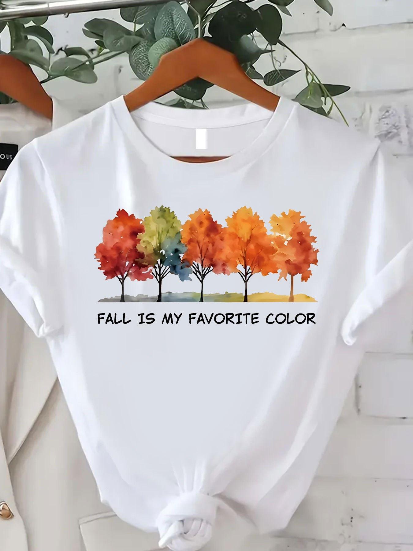 

Cute FallThemed with Colorful Autumn Trees Fall Is My Favorite Color Print Harajuku Short Sleeve Casual Aesthetic Clothes S