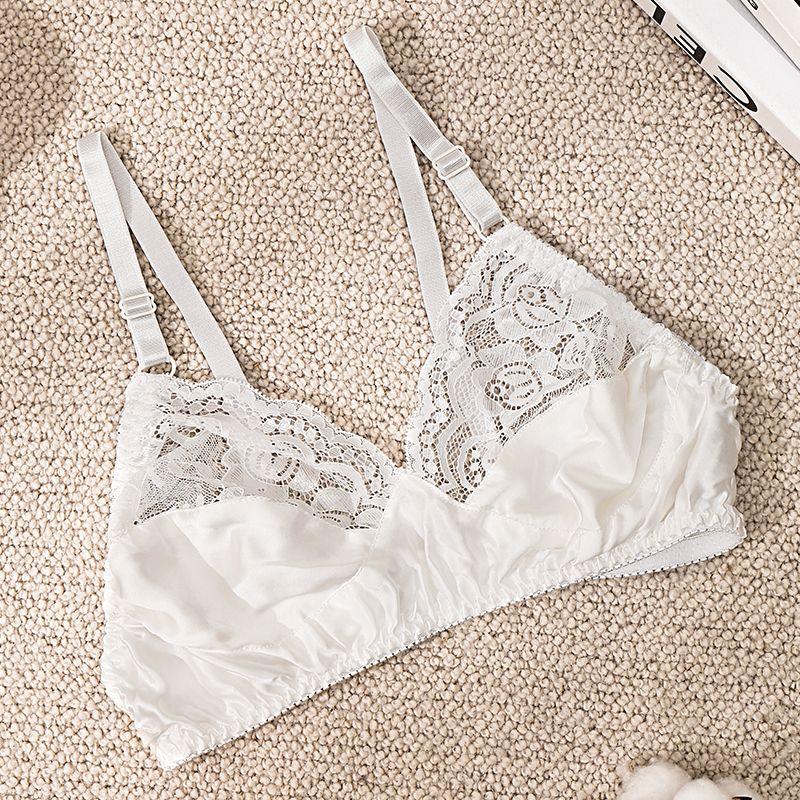 Thin Silk Sponge Bra Plus Size Wired Seamless Underwear Lace Breathable Brassiere