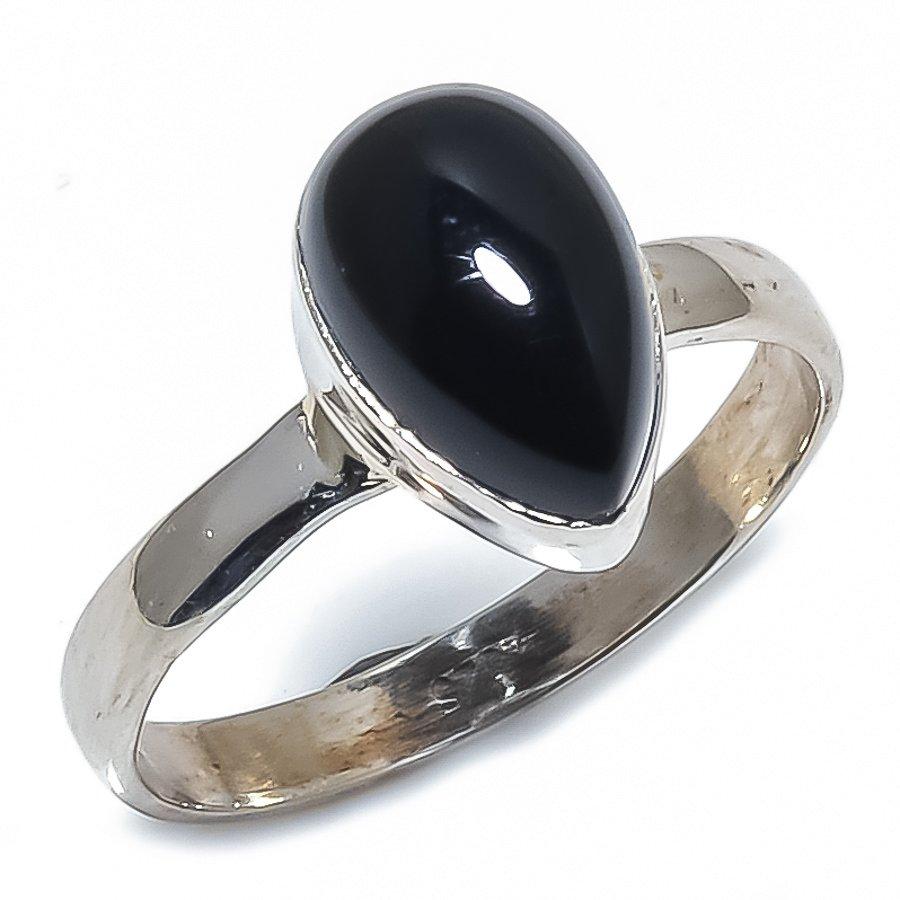 Natural Black Onex Gemstone Handmade 925 Sterling Silver Jewelry Ring S.9 Q0B06