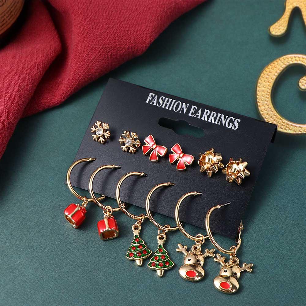 Ear Stud Bell New Year Gifts Female Snowman Stud Earrings for Women Fashion Jewelry Christmas Earring Set Dangle Earrings