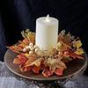 Fall Candle Ring Artificial Candle Garland Decor Mini Autumn Wreath Thanksgiving Candle Ring Holder For Bar Home Party