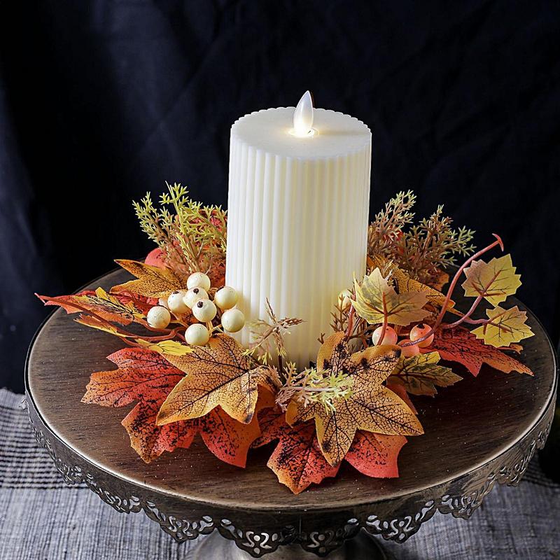 Fall Candle Ring Artificial Candle Garland Decor Mini Autumn Wreath Thanksgiving Candle Ring Holder For Bar Home Party