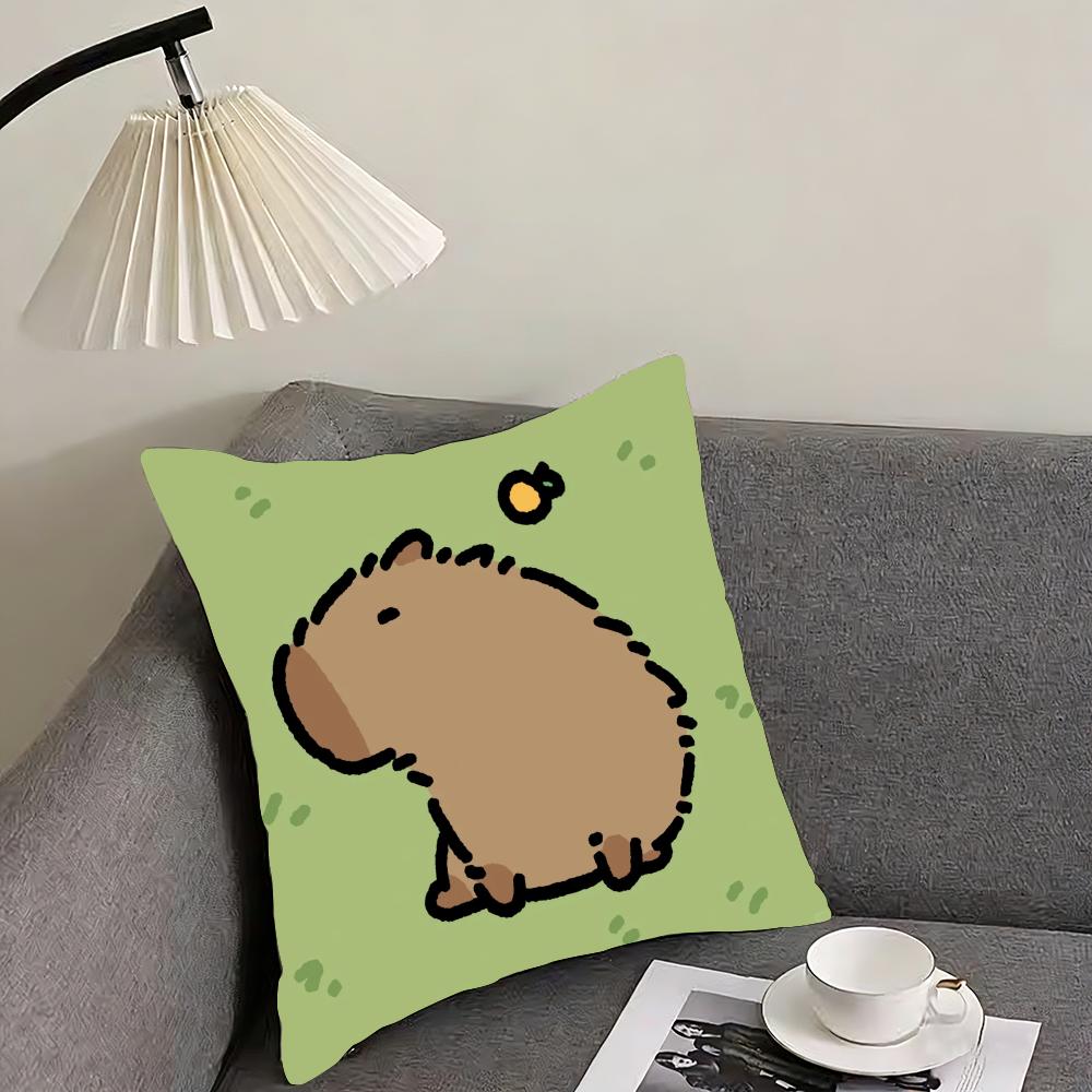 Capybara Cartoon Cute Cushion Cover Reversible Plush Pillow Cover – For Car, Sofa, Bedroom, Perfect As a Gift.