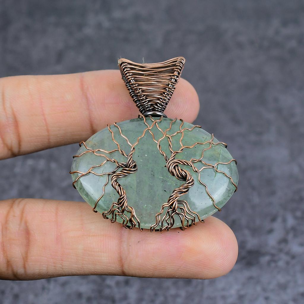 Aquamarine Handmade Copper Wire Wrap Jewelry Pendant 1.85" b4p28