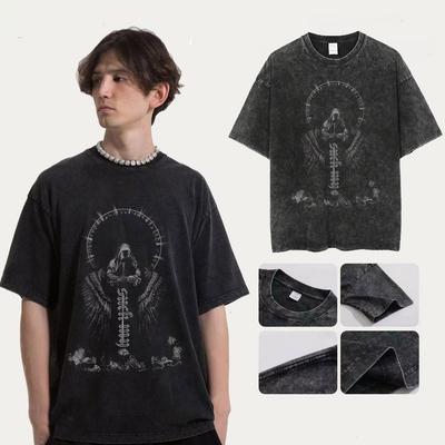 Cotton YK Washed Tshirts Hip Hop Retro Punk Gothic Print TShirts Harajuku Casual Vintage Unisex Women Short Sleeve Top Tee