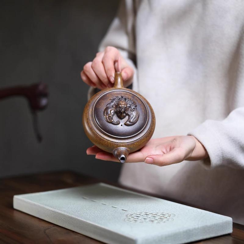 Yixing handmade purple clay teapot, dragon bone,raw ore, gold sand,tea pot, Kung Fu tea set 280ml