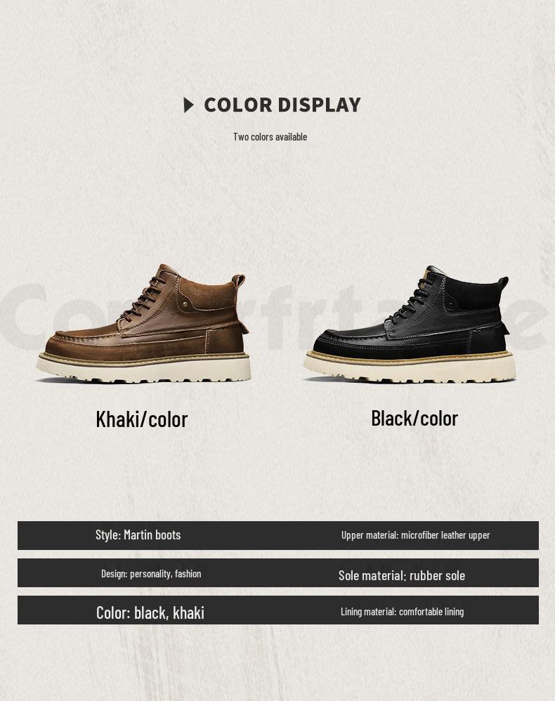 Men's Retro High-Top Leather Martin Boots - Winter Warmth, Thick Sole, Height Increasing, British Style for Autumn Trend.