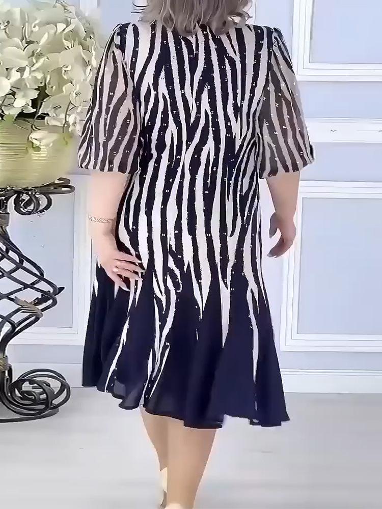 2025 Summer European & American Fashion Print Round Neck Dress for Women