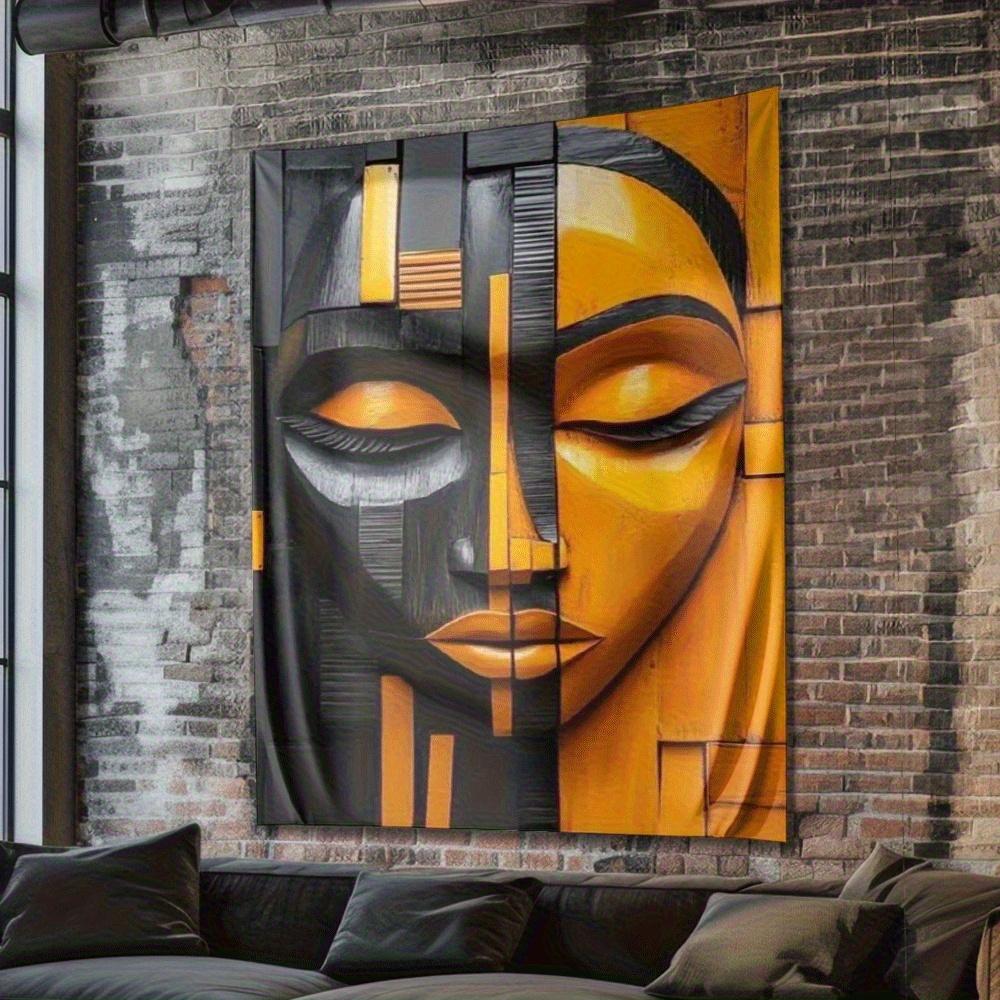 Geometric Abstract Face Digital Printing Polyester Wall Tapestry Suitable for Use In Living Rooms Bedrooms Offices Bars Party