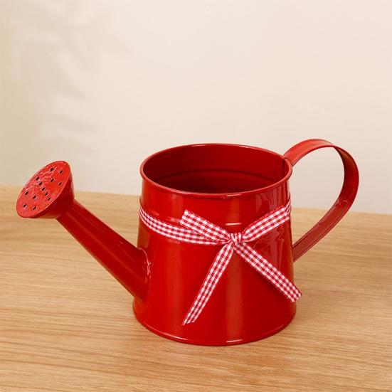 1L Mini-Gießkanne mit Schleifenverzierung Vintage Ergonomischer Griff Robuster Metall-Innen-Außen-Gartenpflanzen Blumen-Gießkanne