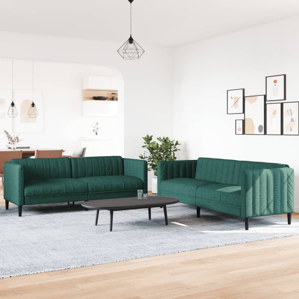 2 Piece Sofa Set Dark Green Fabric
