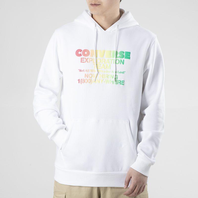Converse Sports Print Letter Thickened And Fleece Lined Pullover Sweatshirt Men's White 10021271-A03