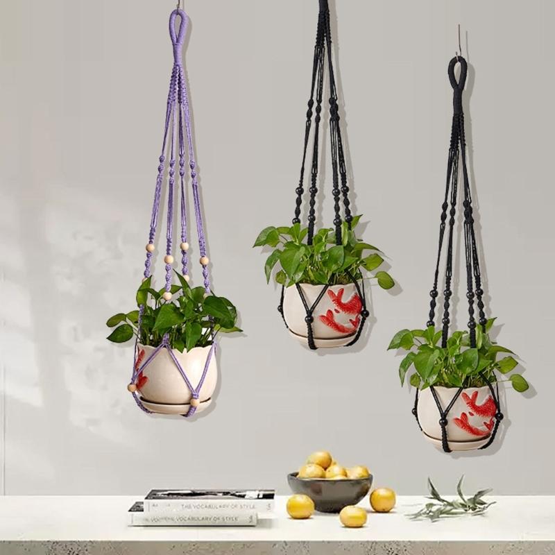 Plantehenger Innendørs Veggmontert Blomsterkurv Bomullstau Blomsterpotter Hengende Planteholdere Hjemmedekorasjoner