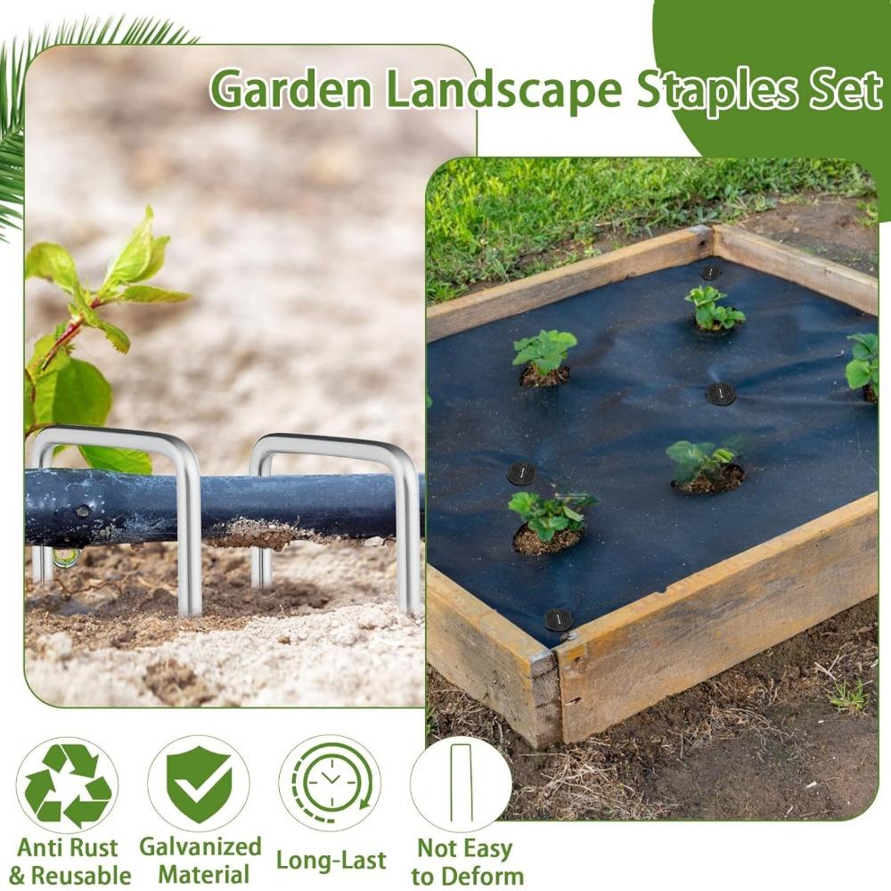 40-100PCS Garden U-shaped Staples with Washers Outdoor Garden Ground Film Fixed Pegs for Holding Weed Barrier Cloth Ground Nail