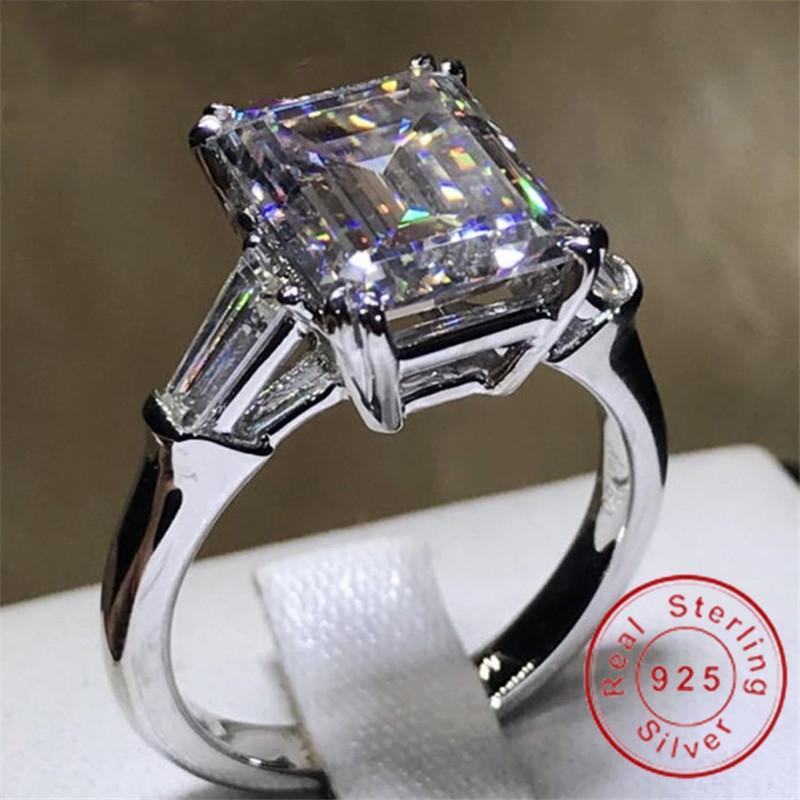 Luxury Emerald Cut 4ct Lab Diamond Ring 100% Original 925 Sterling Silver Engagement Wedding Band Rings for Women Bridal Jewelry