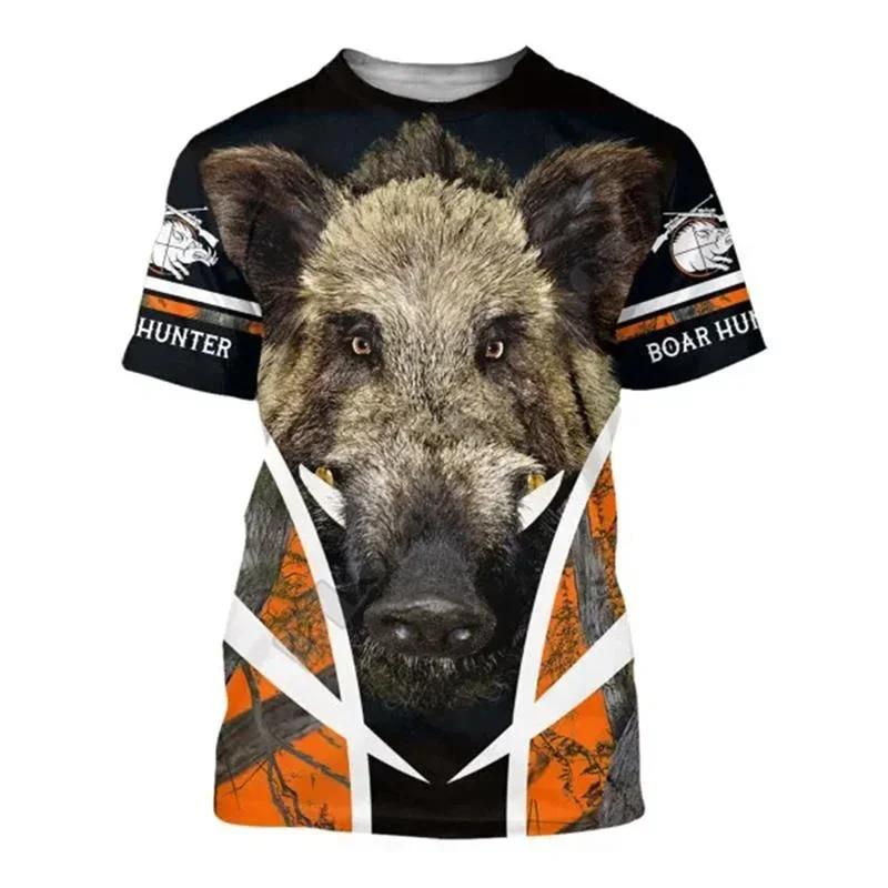 Wild Boar 3D Printed T-shirt Men's Short Sleeve O Collar Outdoor Hunter Animal Loose Dry Breathable Personality Clothing