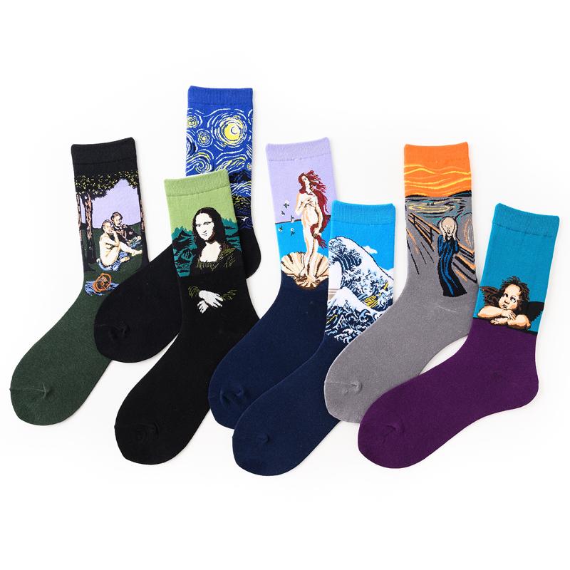 1 Pair Retro Women Art Van Gogh Mural World Famous Oil Painting Series Men Socks Funny Socks Men And Women UNISEX Long SOCKS