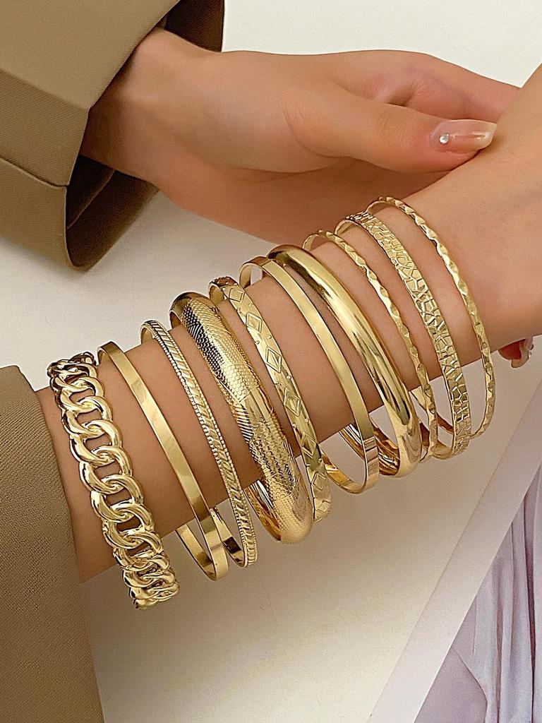 Punk Hip-Hop Alloy Bracelet Set - 4 Piece European & American Style