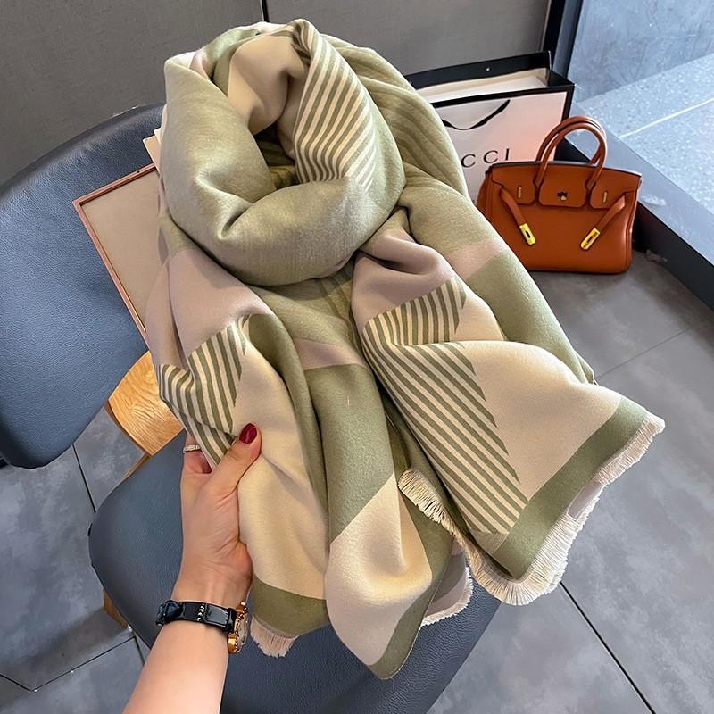 Luxury  Cashmere Women Stripe Scarf Winter Warm Shawl And Wrap Bandana Pashmina Female Foulard Square Thick Blanket Poncho
