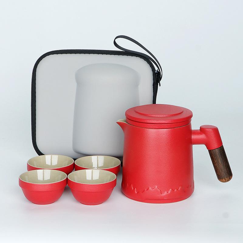 Portable travel tea set, small set, portable outdoor camping, express customer cup, one pot, four cups, teapot business gift.