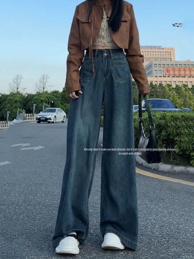 Women's Retro High-Waist Wide-Leg Pants, Floor-Length Soft Jeans for Spring/Autumn 2025