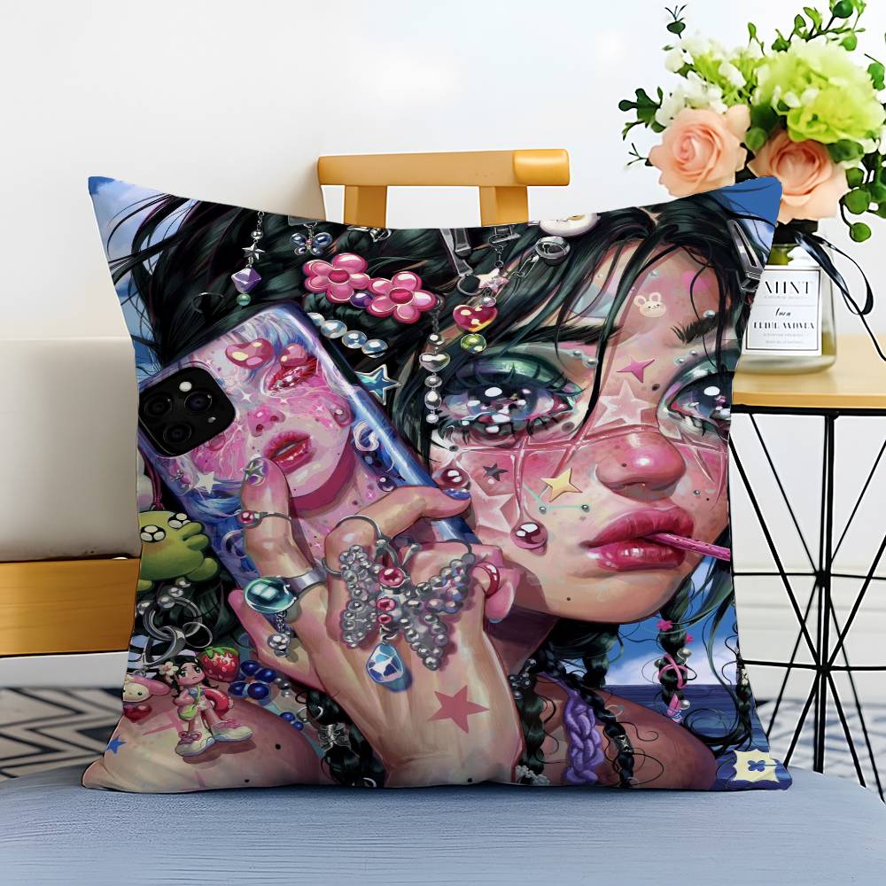 Abstract Painted Beautiful Girl Pillow Case Printed Brushed Fleece Pillow Baby Skin-Touch Eco-Friendly Dye-Sublimat