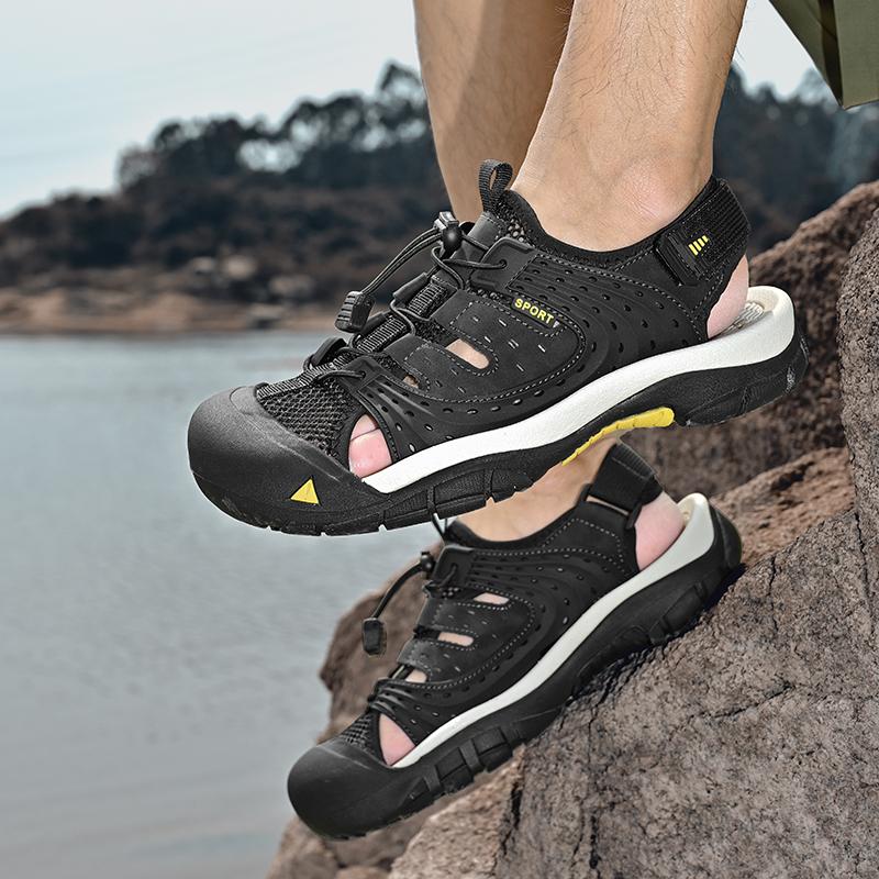 Anti-collision Toe Driving Shoes Handmade Men Summer Mesh Footwear Non-Slip Walking Sandals Leisure Walk Outdoor Beach Flats