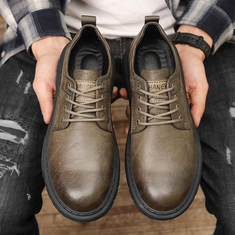

Мужские оксфордские туфли в британском стиле для активного отдыха, высококачественная повседневная обувь из натуральной кожи, мужская обувь в стиле ретро с противоскользящей подошвой, пригодная для ношения на открытом воздухе 46 хаки