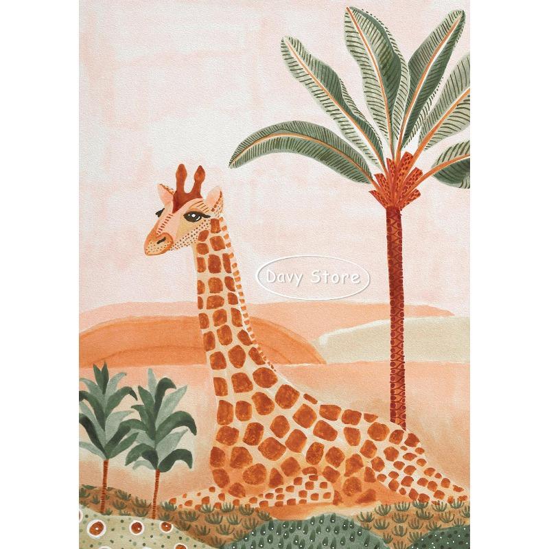 Boho Dschungeltiere Tiger Affe Giraffe Kokospalme Poster Kinderzimmer Leinwandgemälde Wandkunst Druck Bild Baby Kinderzimmer Dekor