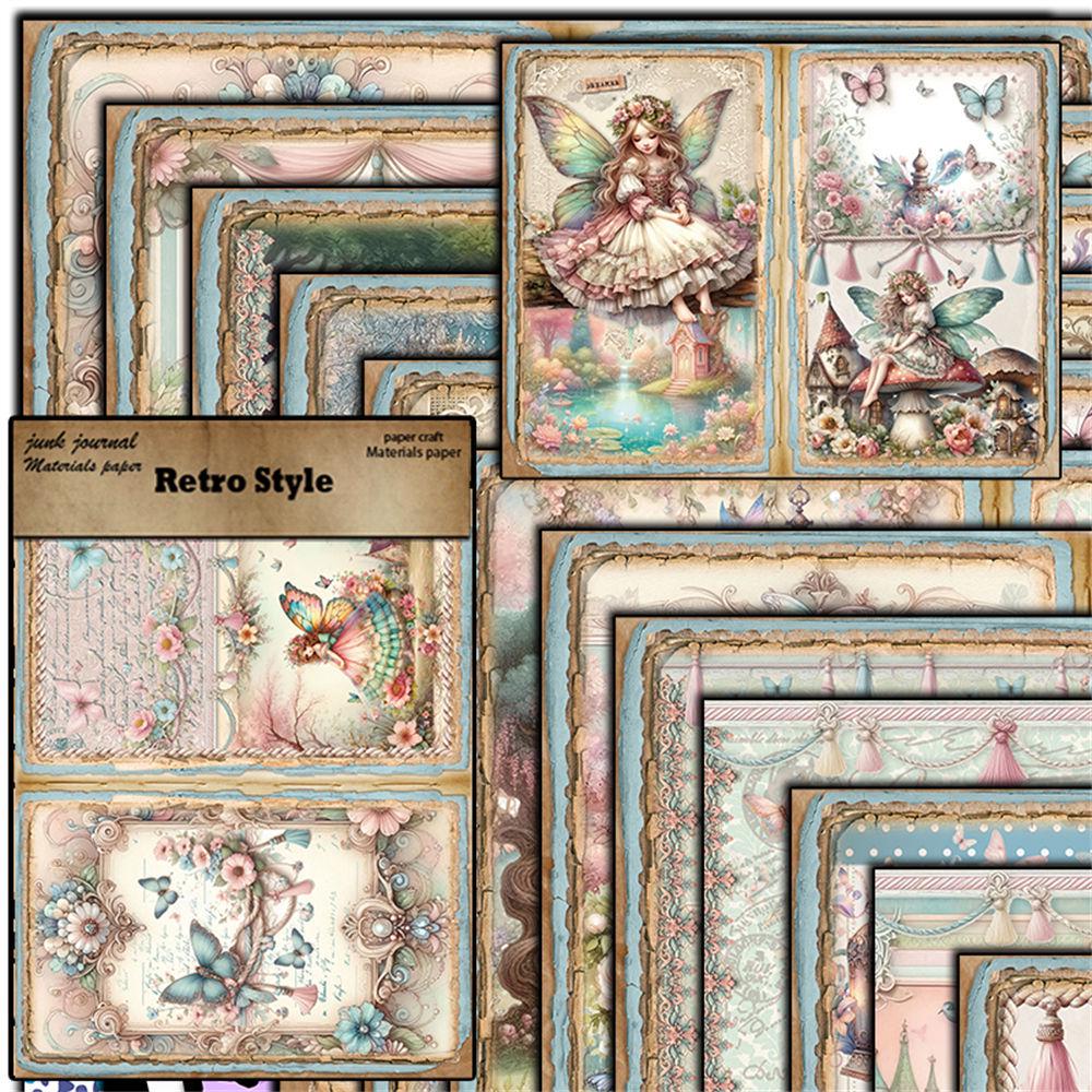Retro Elf Kingdom European & American Collage Paper Set - 12 Sheets for Journaling & DIY Stickers