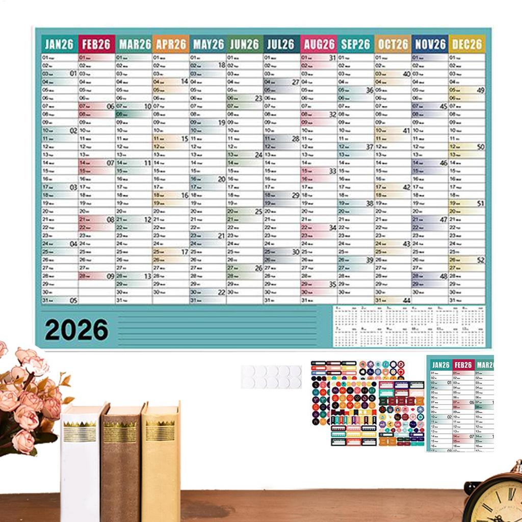 2026 Büyük Duvar Takvimi - Ofis, Okul, Sınıf ve Aile İçin Çıkartmalı 12 Aylık Büyük Aylık Planlayıcı Poster