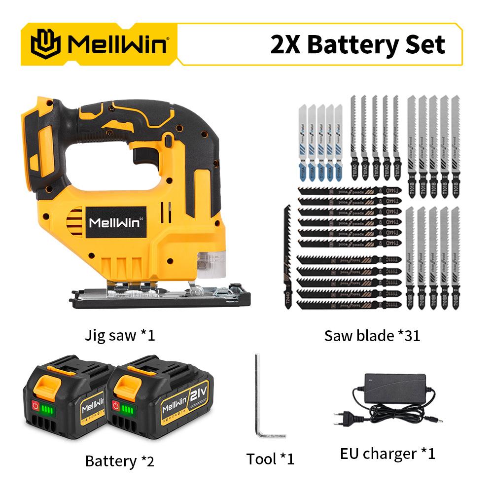 MELLWIN 3500RPM Brushless Electric Jig Saw 750W Jigsaw Adjustable Blade 3 Variable Speed Woodworking Tool for Makita 18V Battery