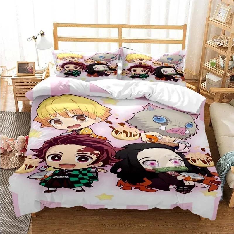 Set Biancheria da Letto Demon Slayer Kamado Nezuko Set Copripiumino Copriletto Federa Misura King Queen Full Singolo Biancheria da Letto Bambini Adolescenti Regalo