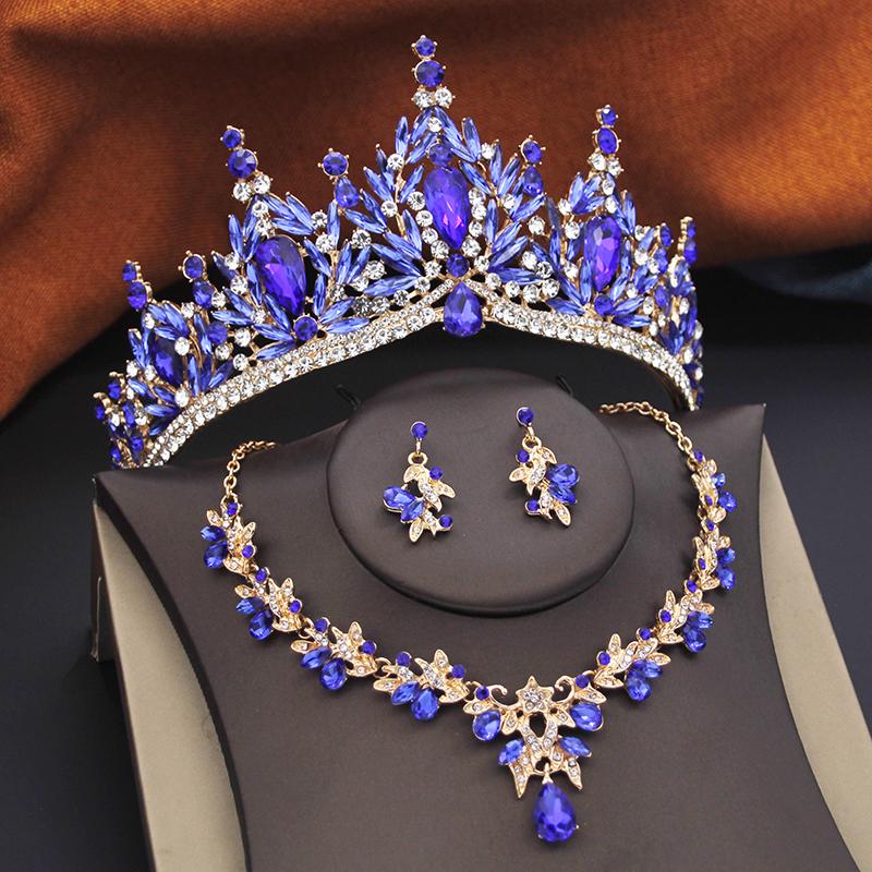 Princess Purple Tiaras and Crowns 3-pack Wedding Crown Sets and Necklace Earrings for Party Birthday Costume Jewelry Bridal