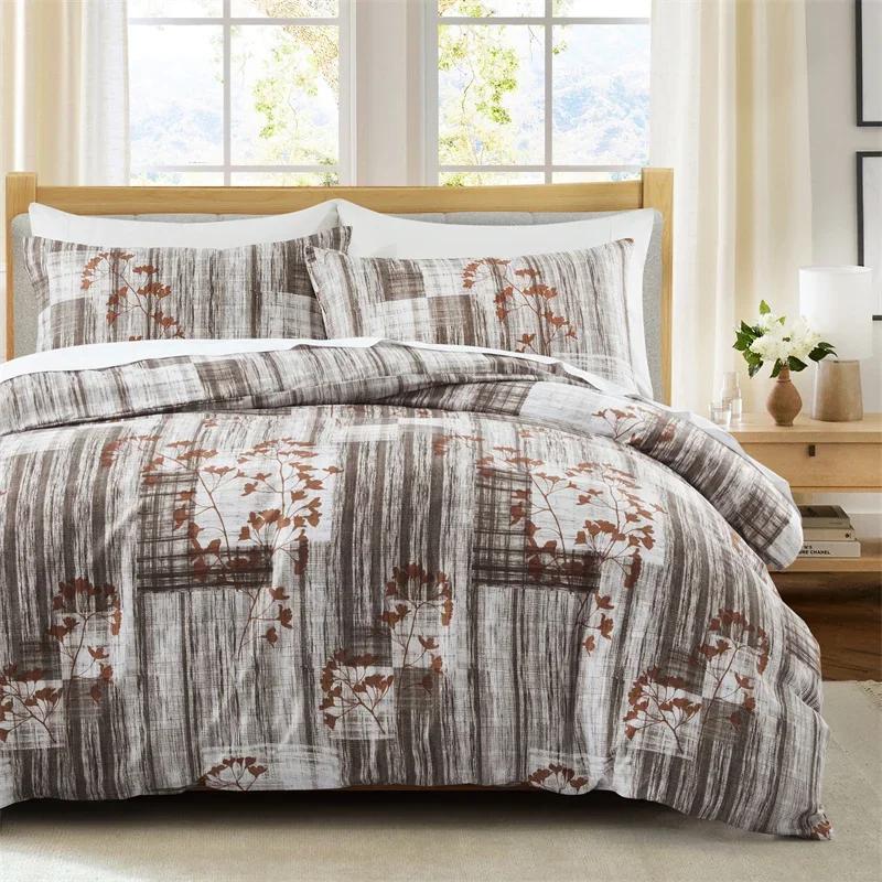 Light Grey Floral Duvet Cover Queen King, Microfiber Flower Plum Blossom Print Bedding Set Reversible Botanical Comforter Cover