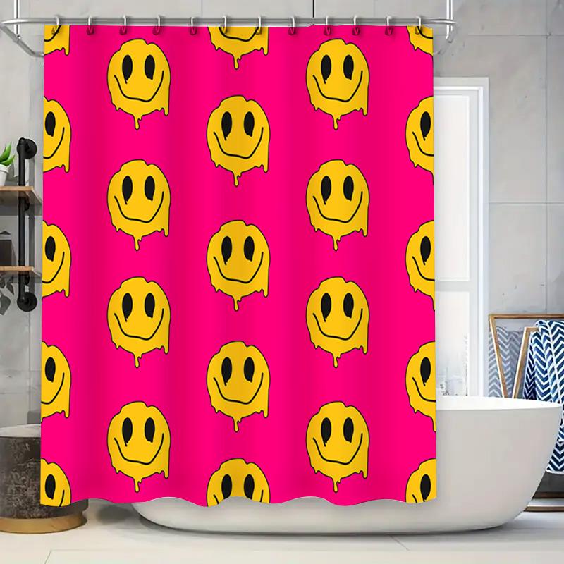 

Happy Face Shower Curtain Waterproof Fabric Bold Pink With Smiley Faces Design For Bath Decoration In Bathroom Decorations From W60H190(CM)-1 Pcs