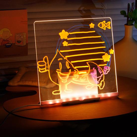 LED Acrylic Dry-Erase Board with 7 Pens Stand Reusable Kids Adults Students Glowing Light-up Clear Acrylic Memo Note Message Writing Board for Office