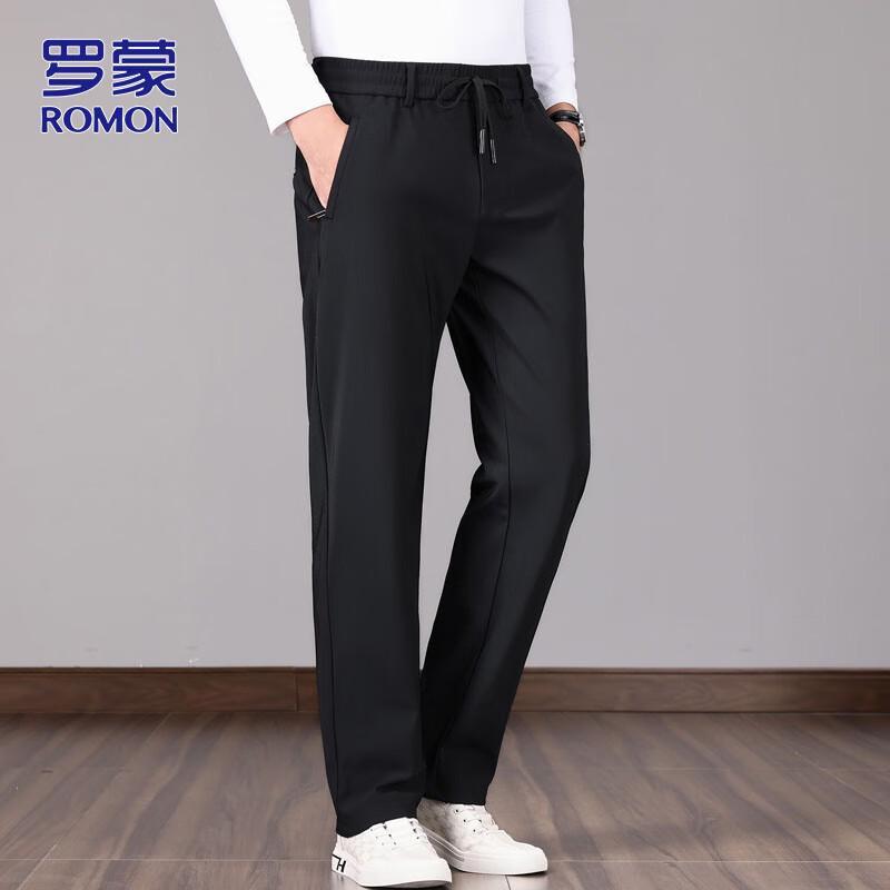 ROMON Men's Business Casual Straight-Leg Elastic Trousers