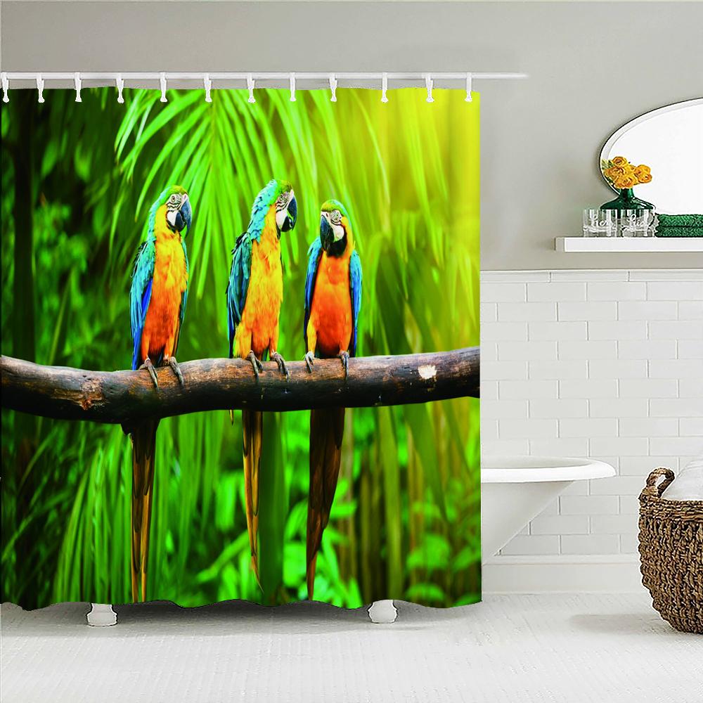 

High Quality Parrot Birds Pattern Fabric Shower Curtain Macaw Waterproof Bath Curtains For Bathroom Decor With 12 Hooks W60H190(CM)-1 Pcs