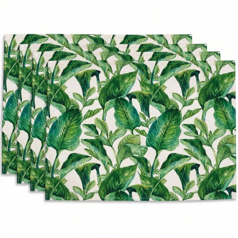 4pcs Tropical Leaf Printing Table Placemats Green Leaves Printed for Tables Linen Table Mat Home Kitchen Dining Pads